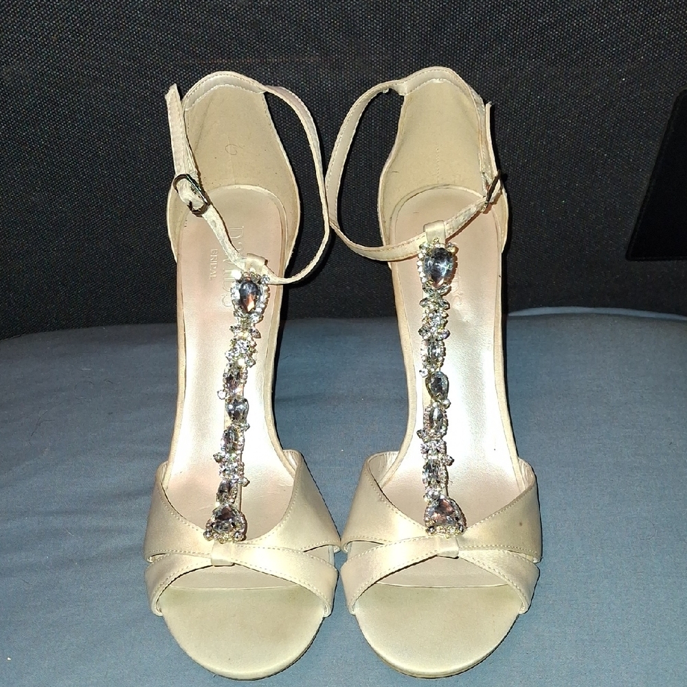 David's Bridal Cream Embellished Heels